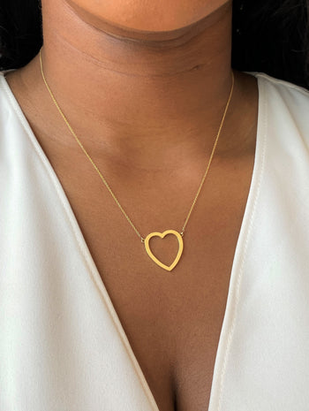 Large Open Heart Yellow Gold Necklace