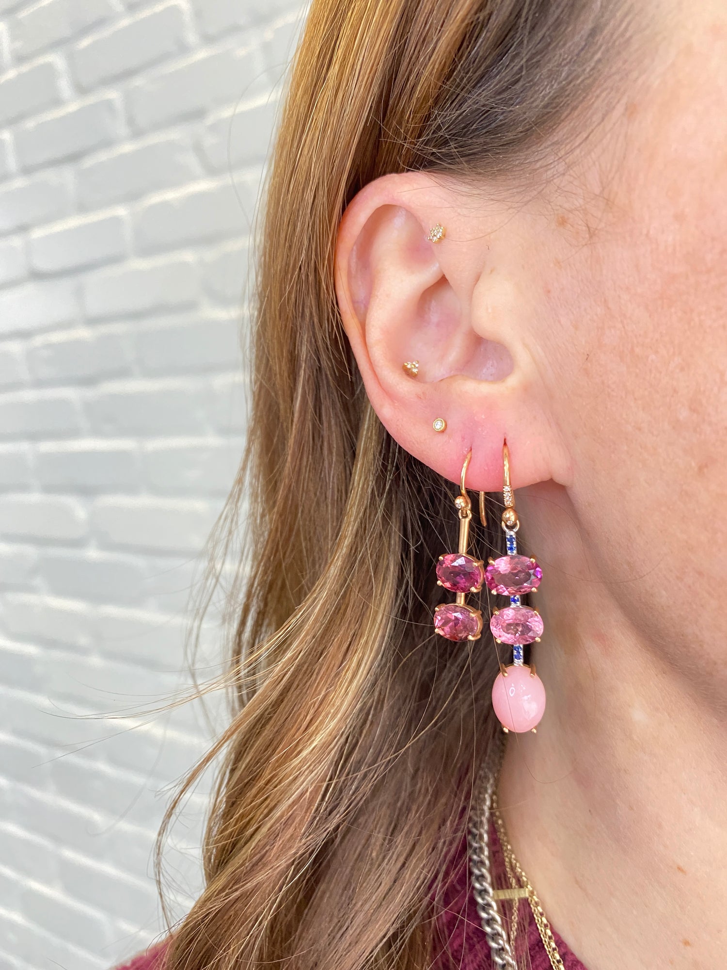 Pink Beads And 92.5 Sterling Silver Drop Earrings