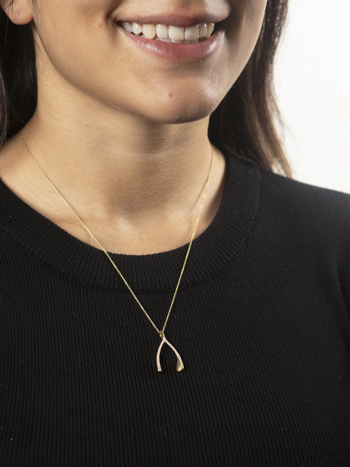 Diamond Wishbone Necklace - Yellow Gold
