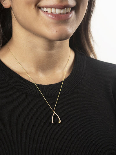 Diamond Wishbone Necklace - Yellow Gold