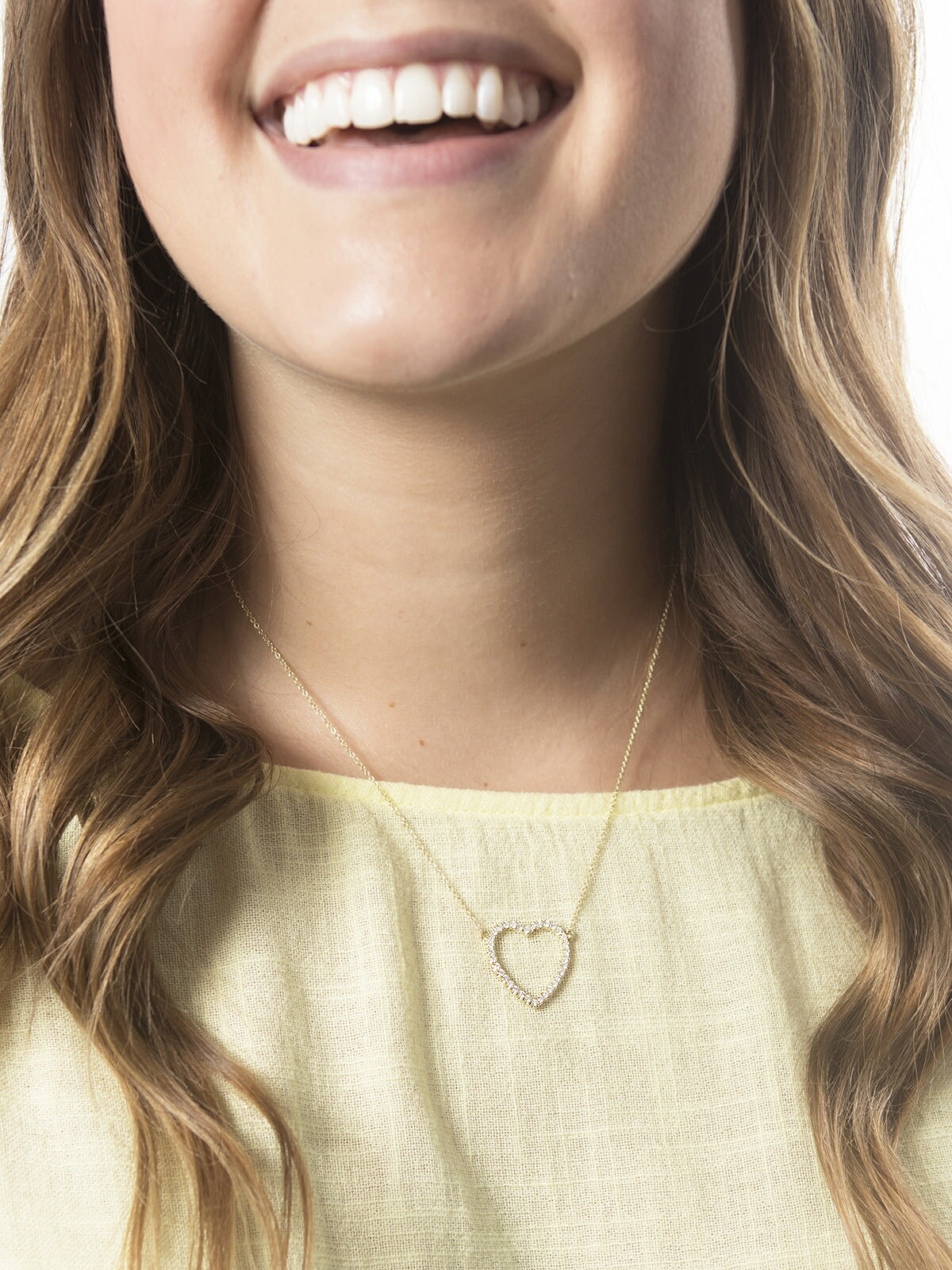 Open Heart Diamond Necklace - Yellow Gold