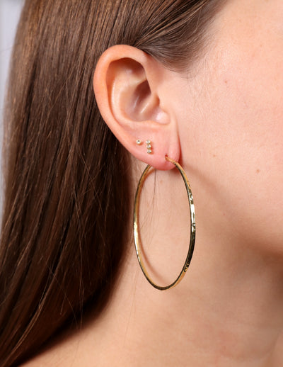 Hammered Bangle Yellow Gold Hoop Earrings