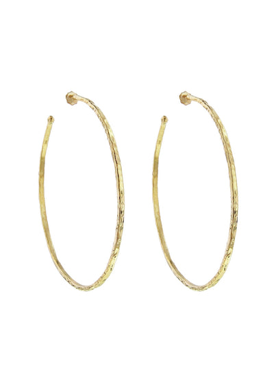Yellow Gold Hammered Bangle Hoop Earrings