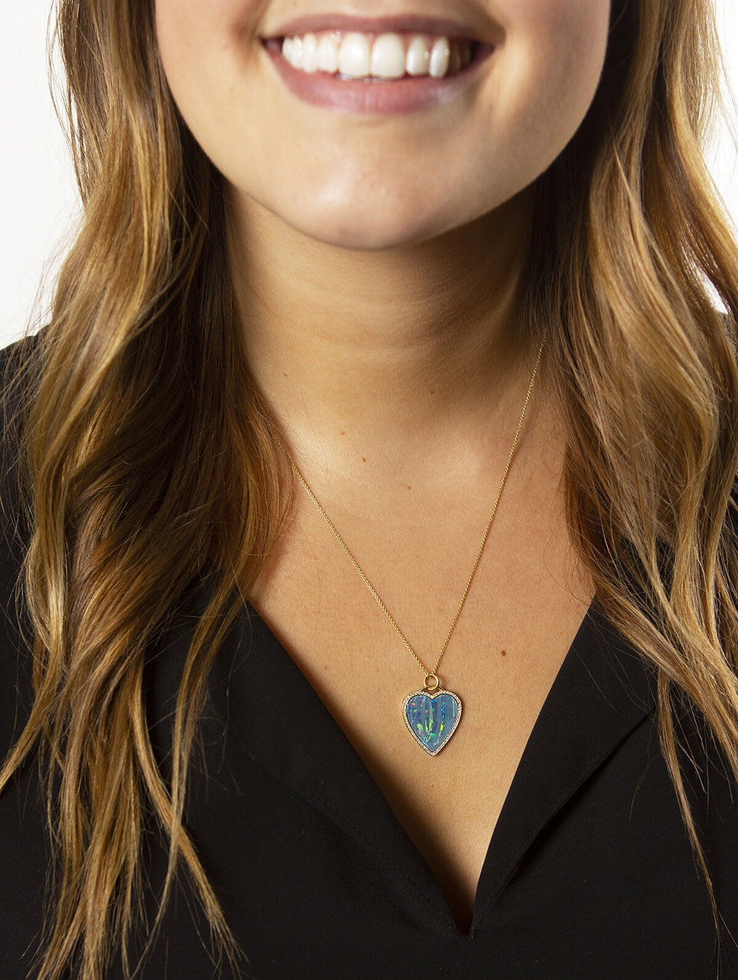 Opal Inlay Diamond Heart Necklace