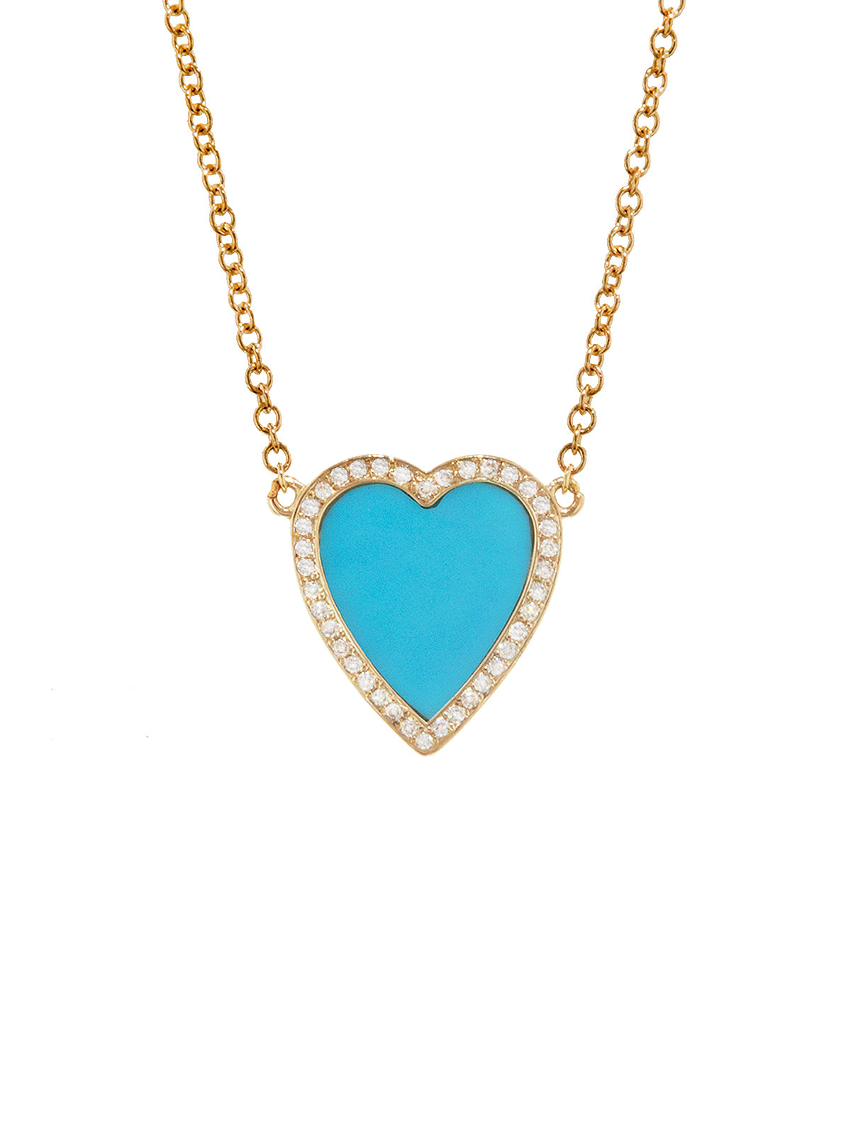 Mini Diamond Turquoise Inlay Heart Yellow Gold Necklace