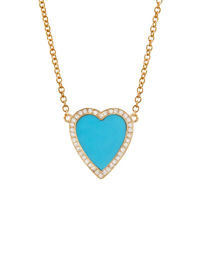Mini Diamond Turquoise Inlay Heart Yellow Gold Necklace