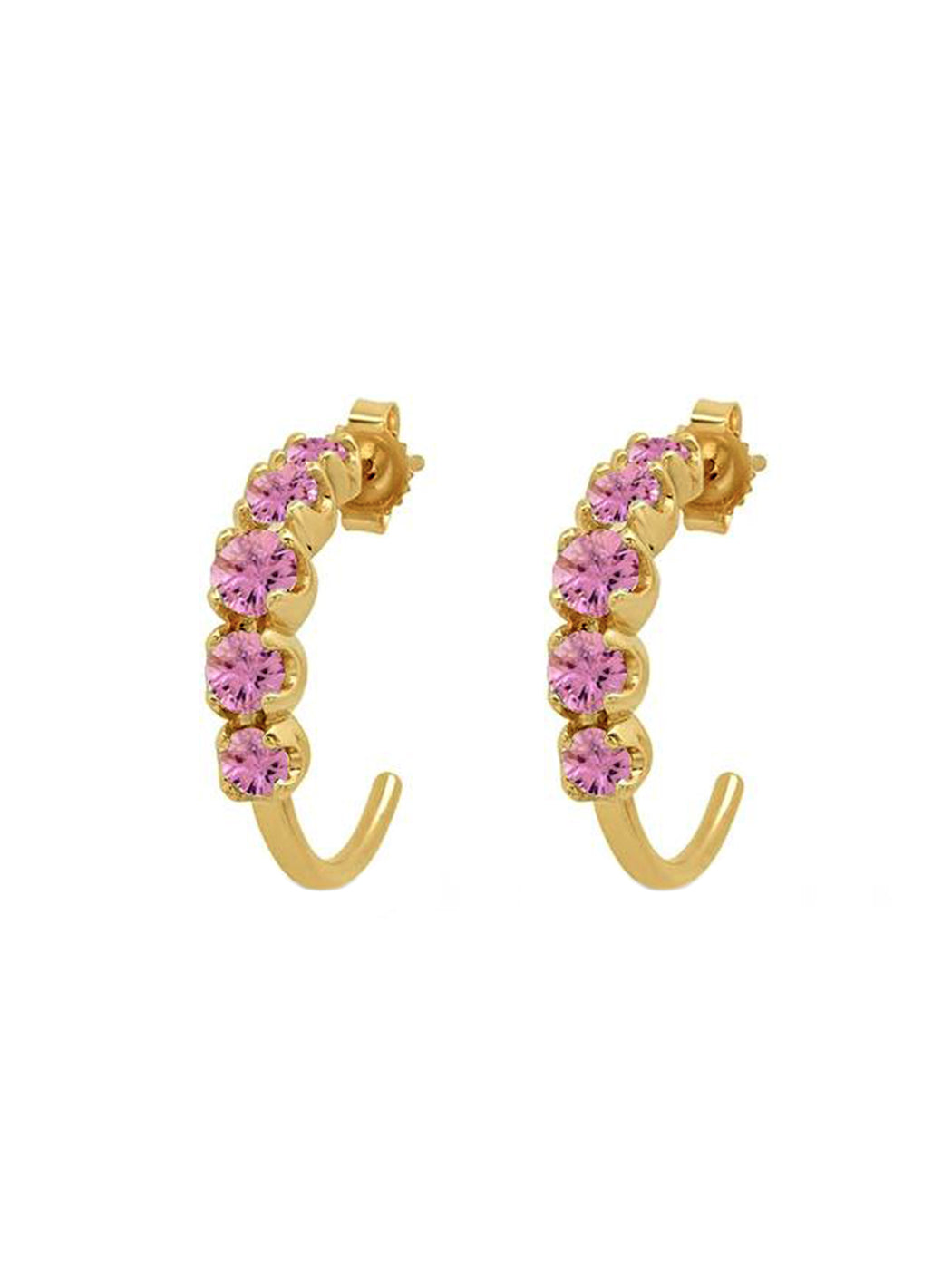 Small Graduated Pink Sapphire Yellow Gold Hoop Earrings