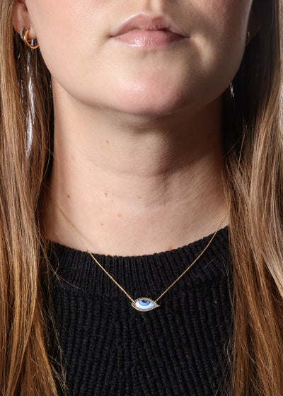 Petit Bleu Enamel & Sapphire Eye Yellow Gold Necklace
