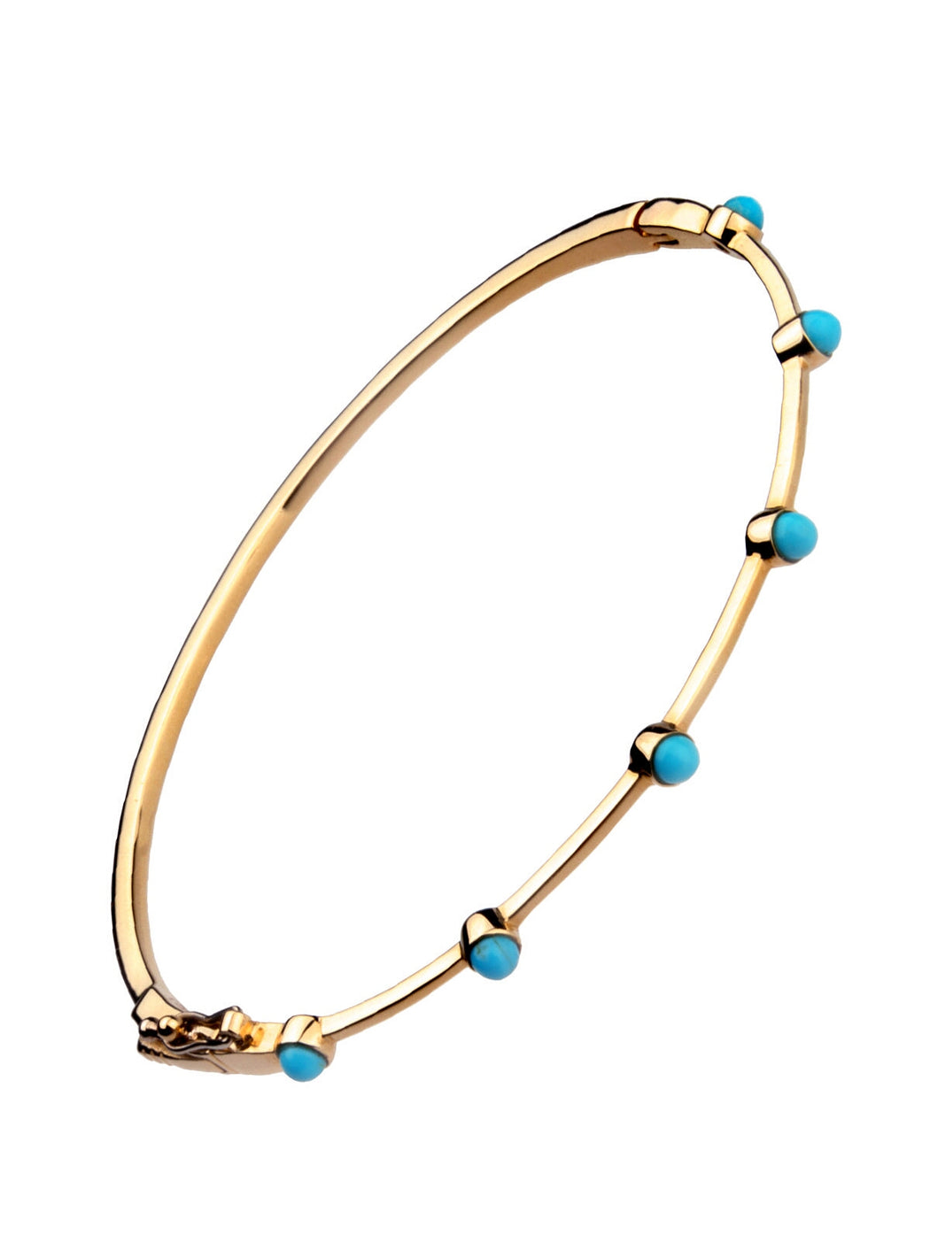 Turquoise Stones Bangle Bracelet - Yellow Gold