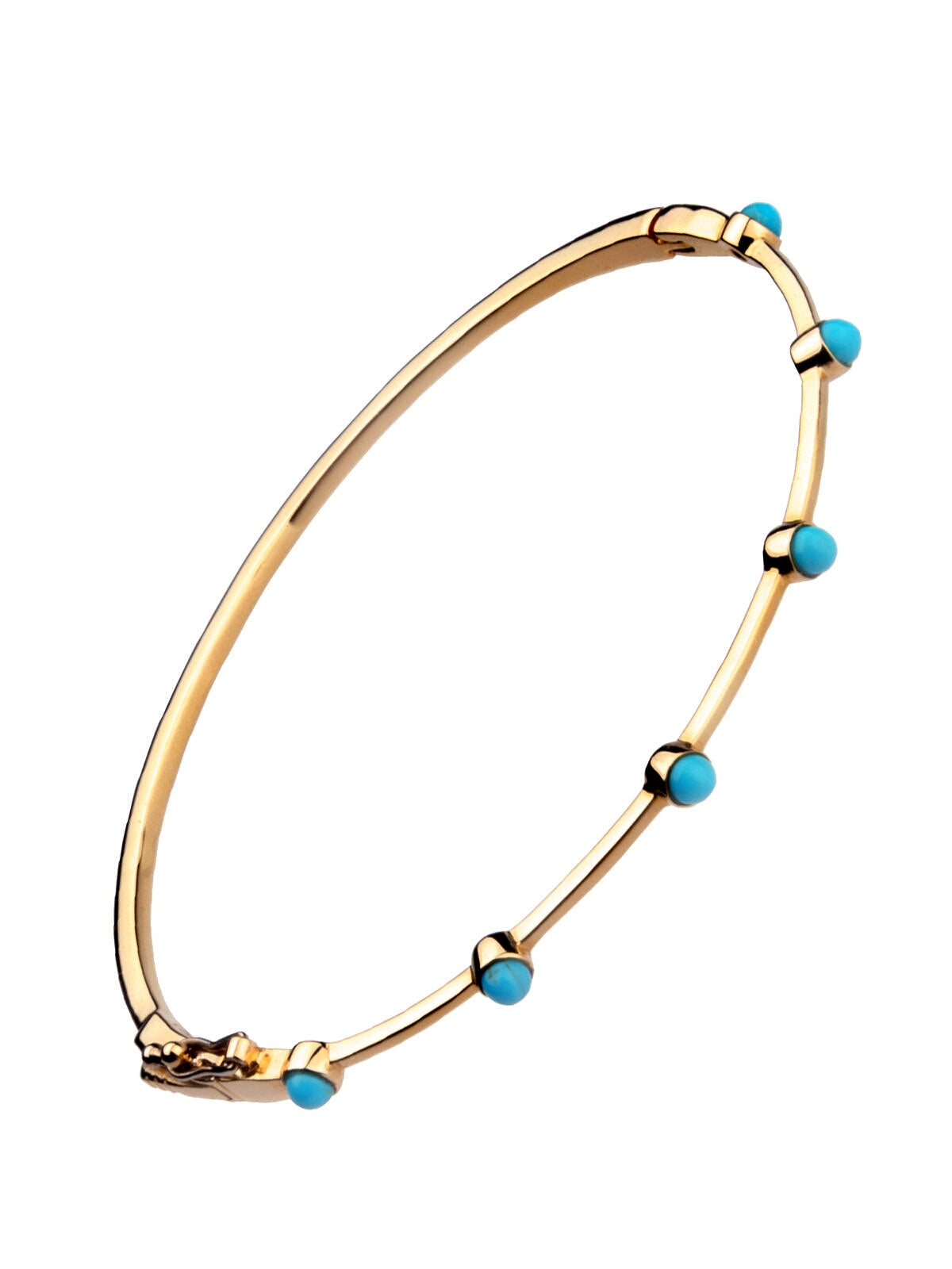 Turquoise Stones Bangle Bracelet - Yellow Gold