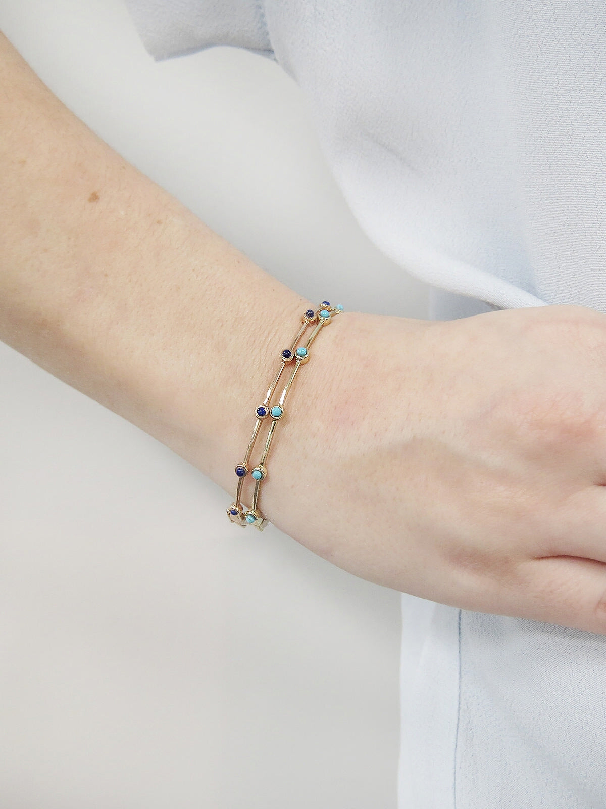 Turquoise Stones Bangle Bracelet - Yellow Gold