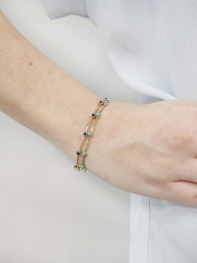 Turquoise Stones Bangle Bracelet - Yellow Gold