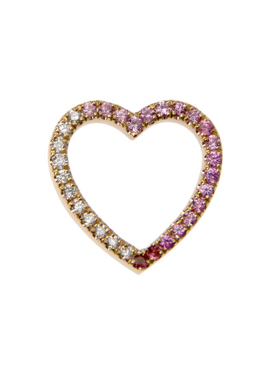 Small Ombré Pink Sapphire & Diamond Floating Heart Yellow Gold Charm