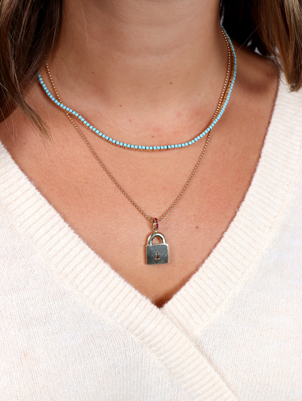 Yellow Gold Turquoise Tennis Necklace