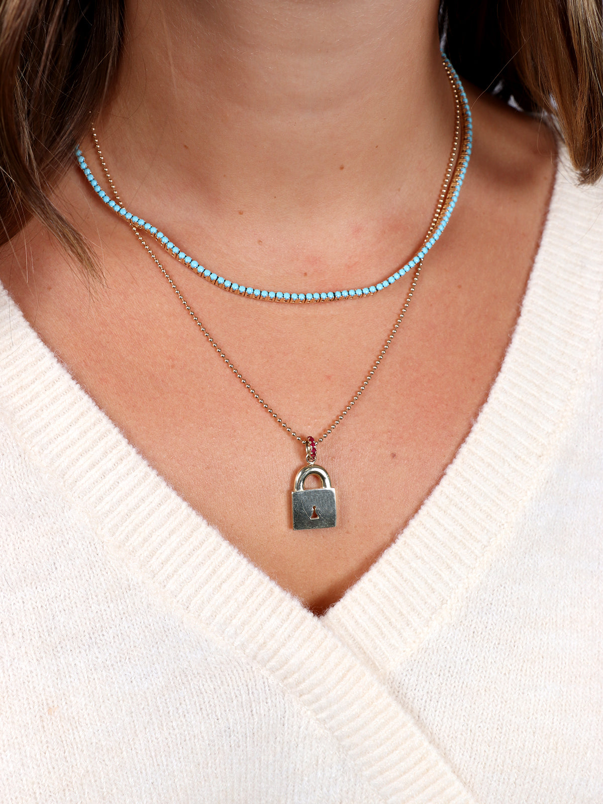 Yellow Gold Turquoise Tennis Necklace