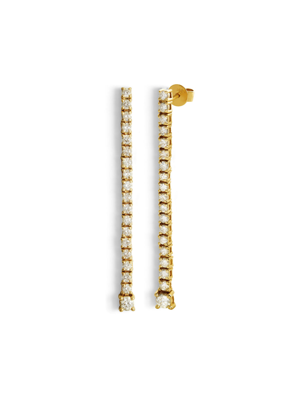Long Diamond Tennis Yellow Gold Earrings