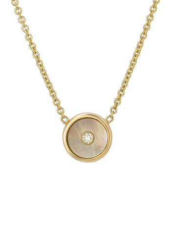 Mini Mother of Pearl Compass Necklace - Yellow Gold