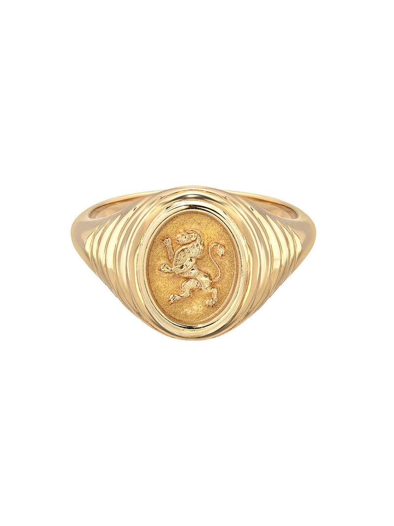 Modern Victorian 14K Matte Rose Gold Emerald Lion Signet Ring R375-14KRGMEM  | Art Masters Jewelry