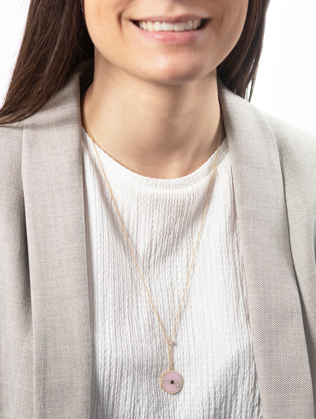 Signature Pink Opal and Green Tourmaline Compass Yellow Gold Pendant Necklace