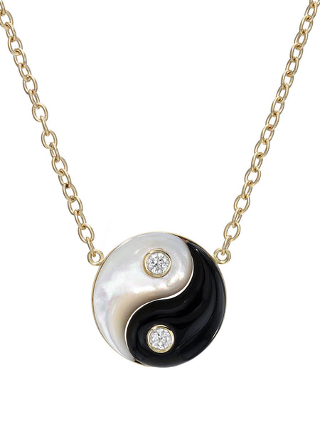 Onyx and White Mother Of Pearl Yellow Gold Yin Yang Pendant