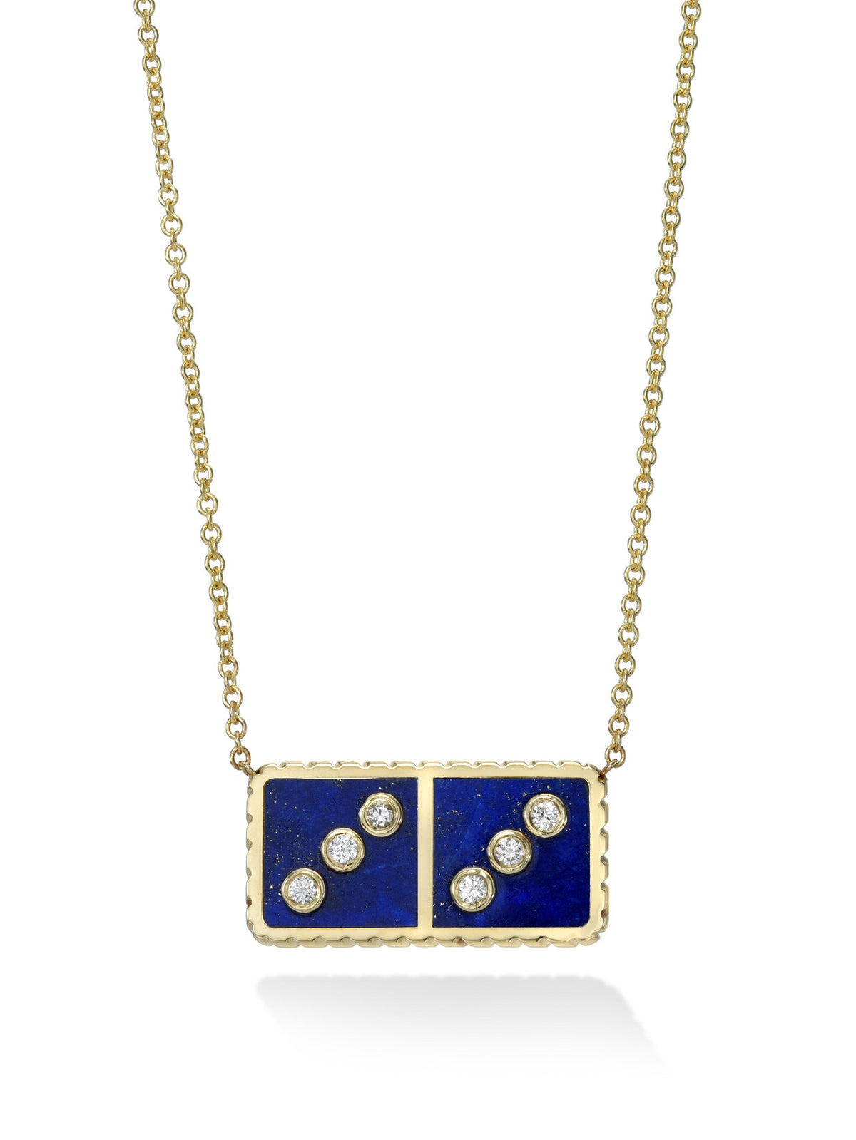 Lapis and Diamond Petite Domino Yellow Gold Necklace