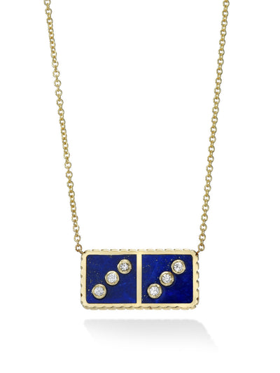 Lapis and Diamond Petite Domino Yellow Gold Necklace