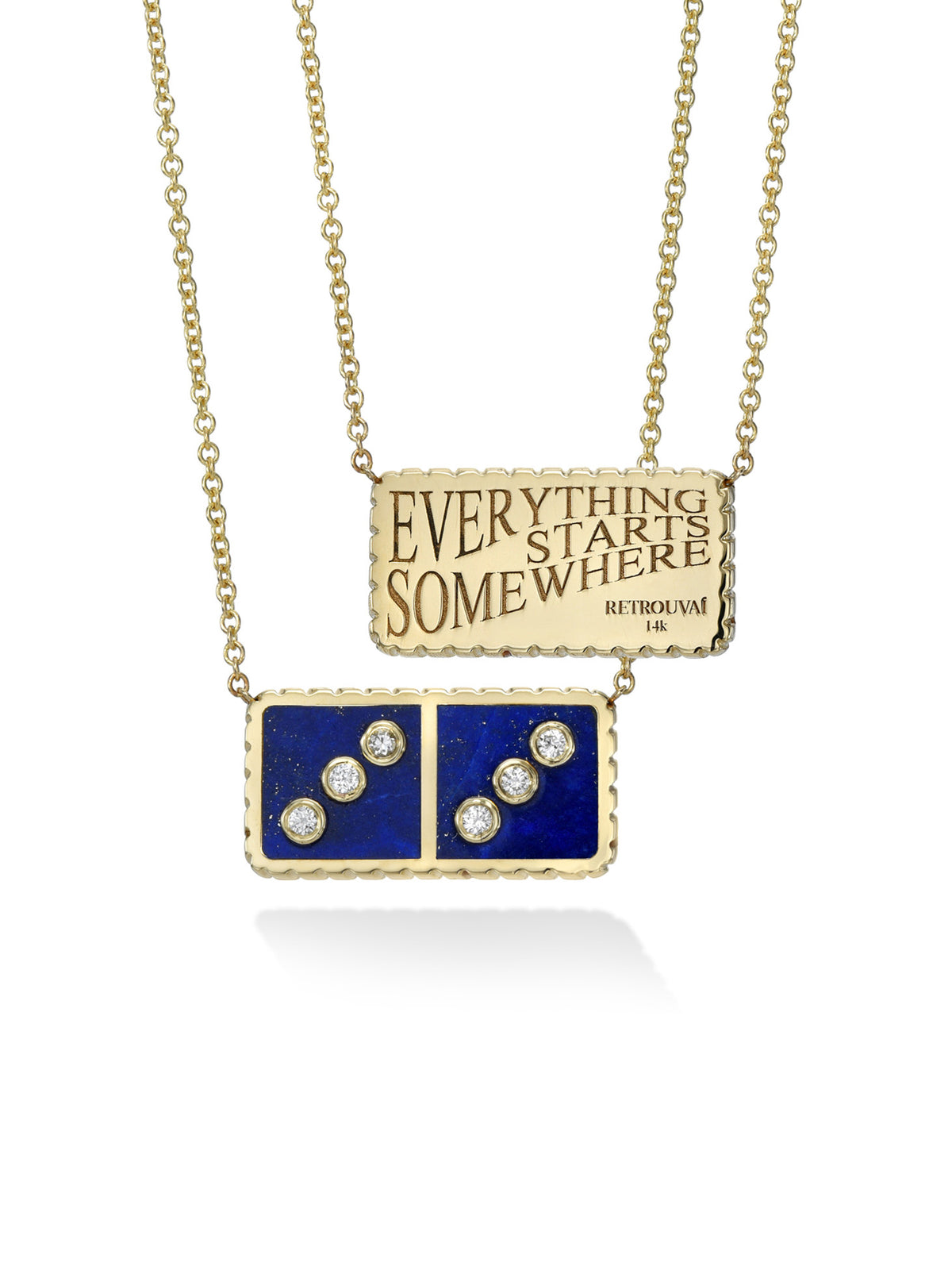 Lapis and Diamond Petite Domino Yellow Gold Necklace