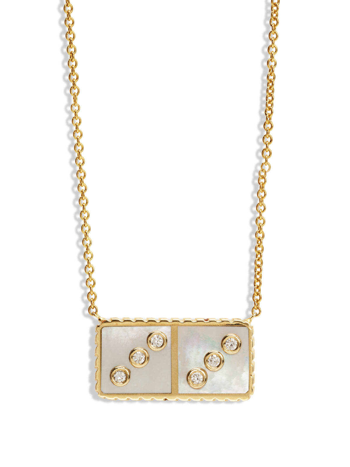 Mother Of Pearl and Diamond Petite Domino Yellow Gold Necklace