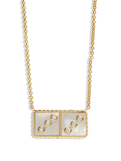 Mother Of Pearl and Diamond Petite Domino Yellow Gold Necklace
