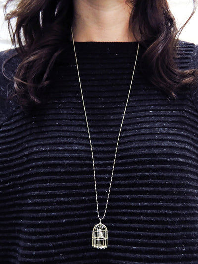 Caged Albert Pendant Necklace - Yellow Gold