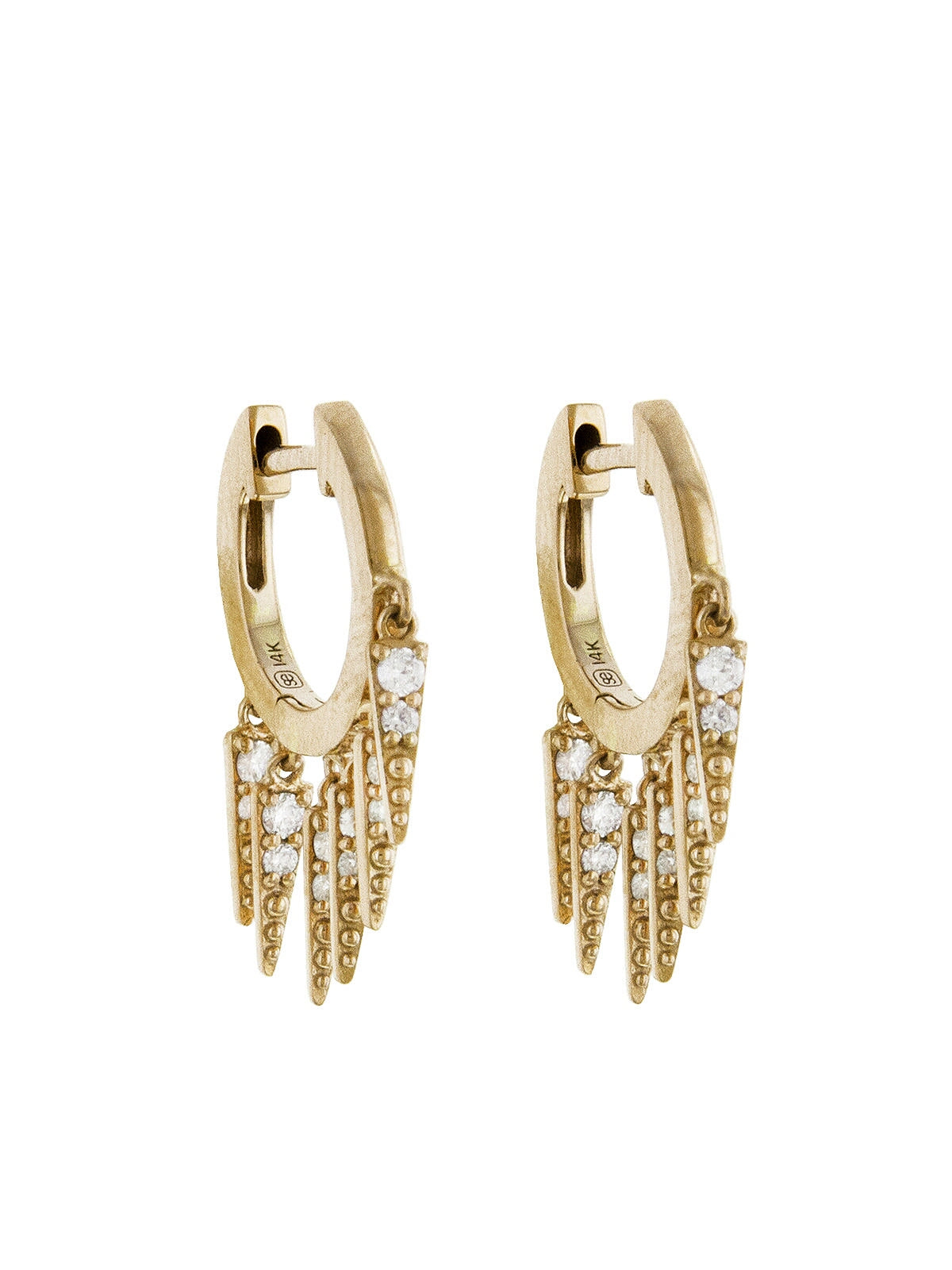 Large PavÃ© Fringe Huggie Hoop Earrings - Yellow Gold