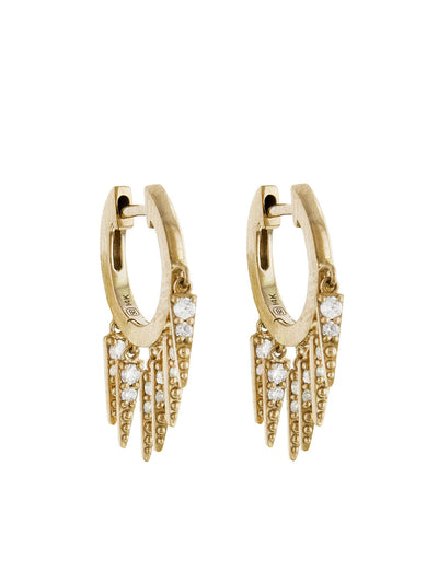 Large PavÃ© Fringe Huggie Hoop Earrings - Yellow Gold