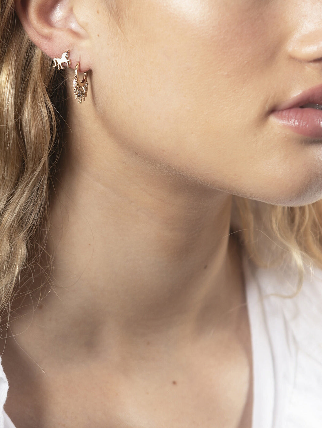 Large PavÃ© Fringe Huggie Hoop Earrings - Yellow Gold