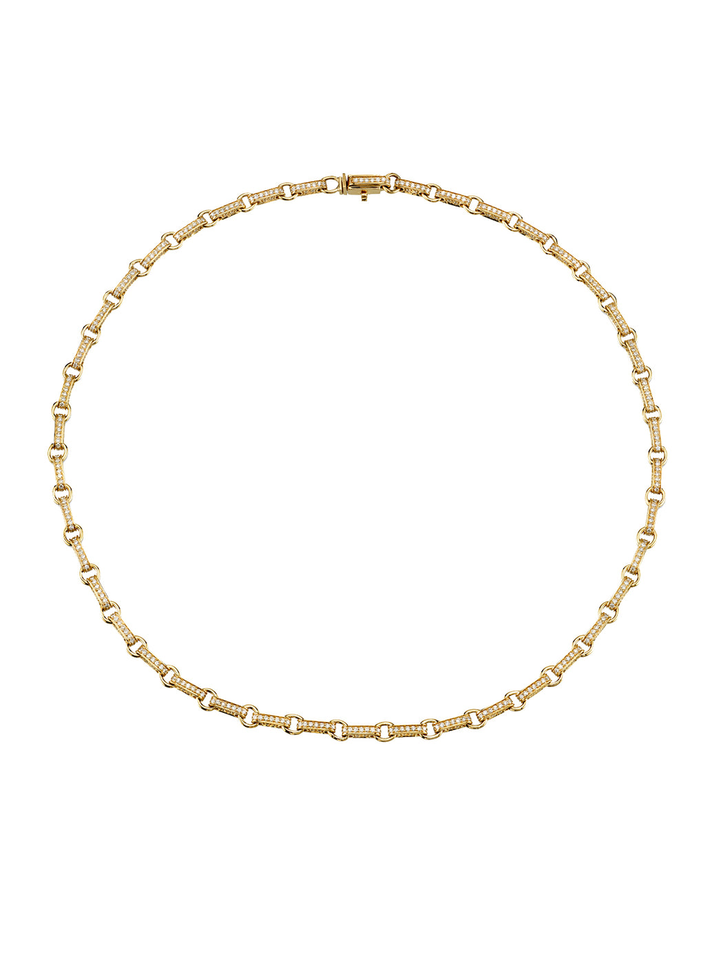 Diamond Round Rectangle Link Eternity Yellow Gold Necklace