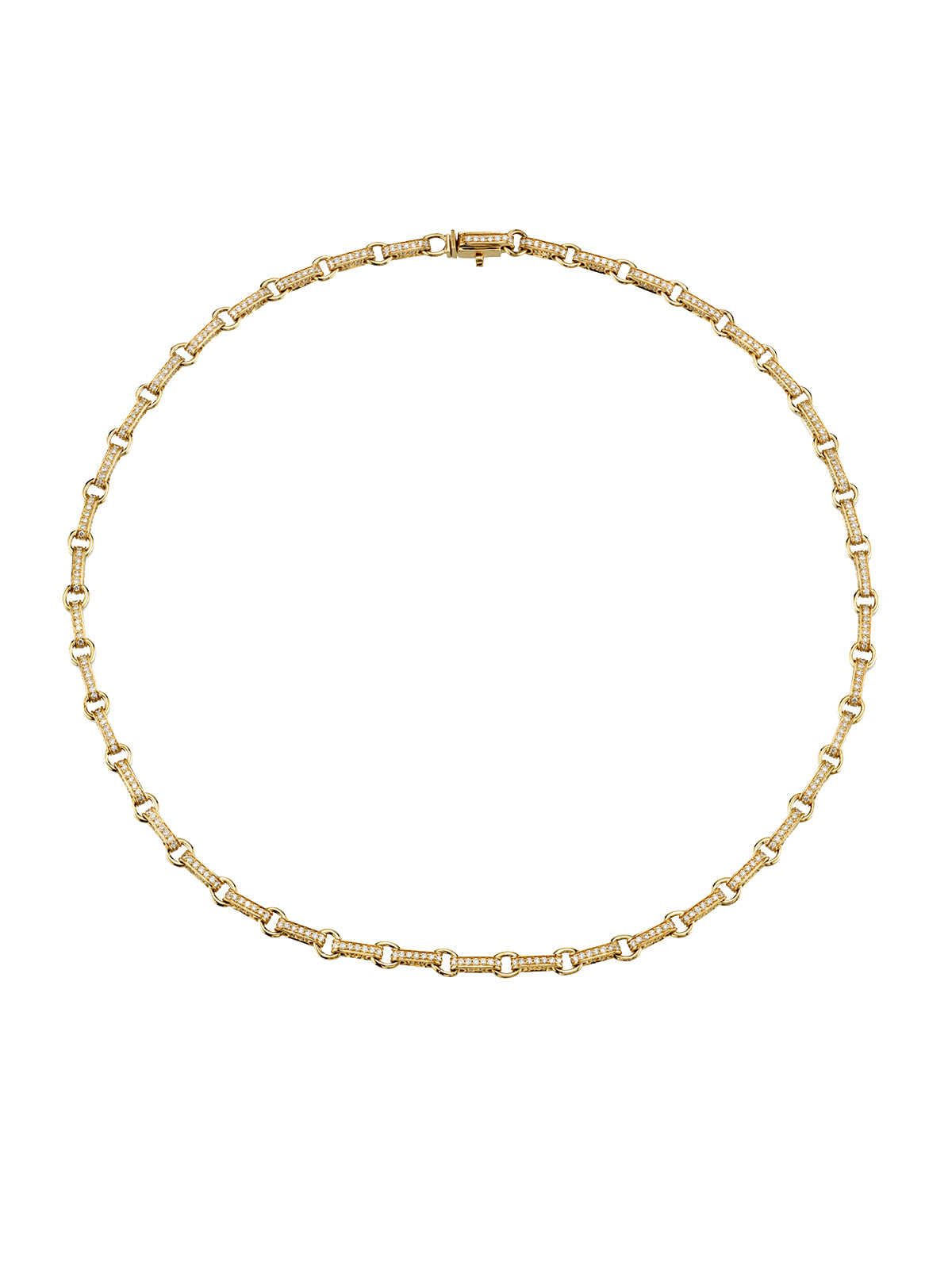 Diamond Round Rectangle Link Eternity Yellow Gold Necklace