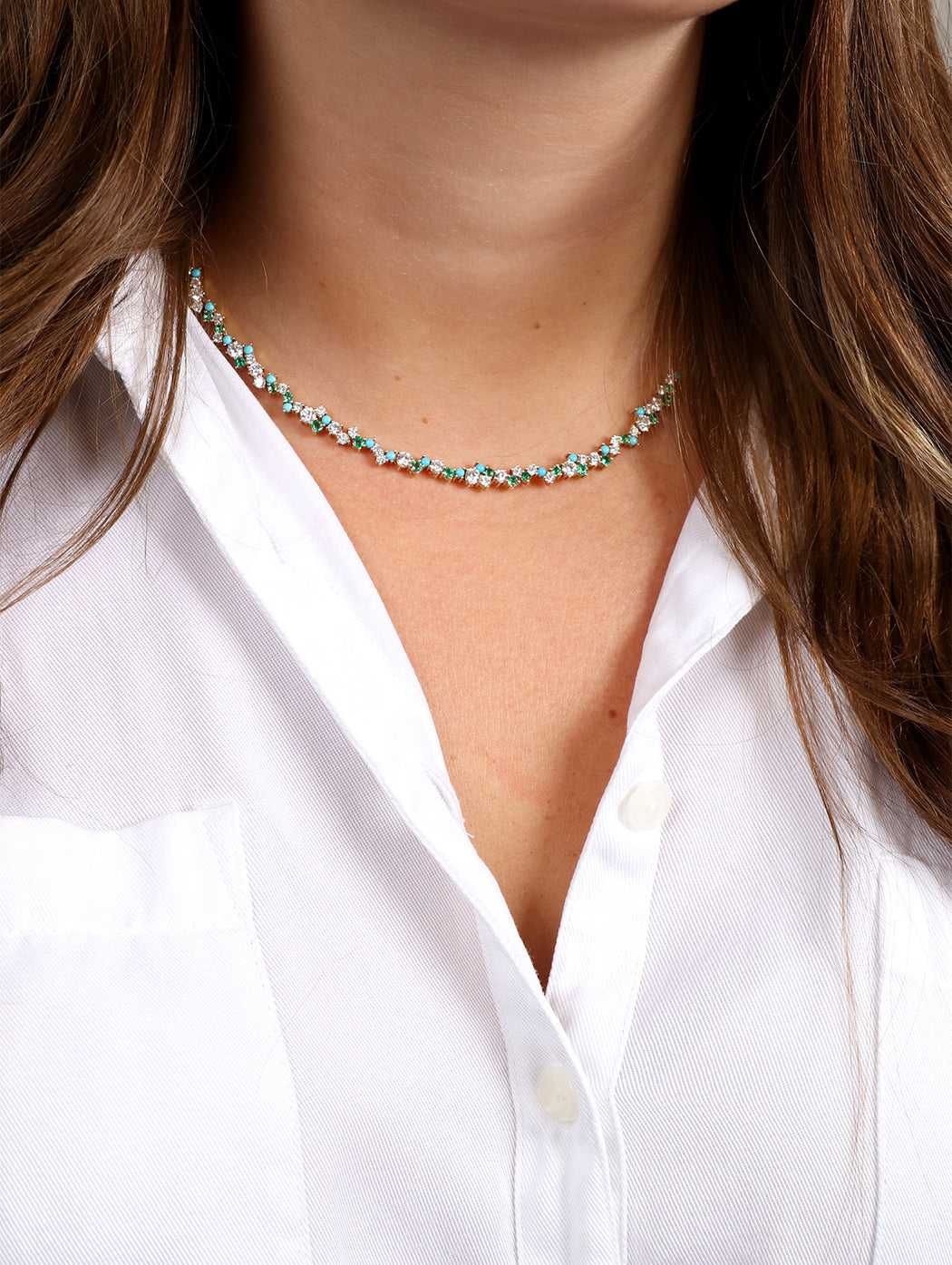 Tri Stone Cocktail Eternity Yellow Gold Necklace