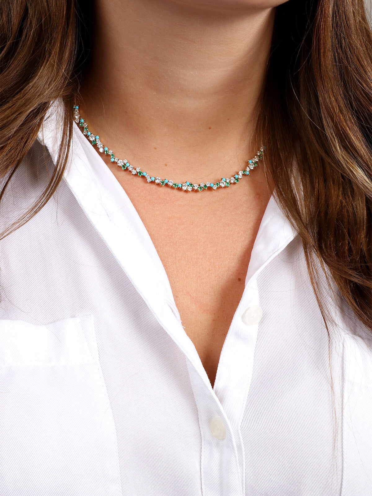 Tri Stone Cocktail Eternity Yellow Gold Necklace