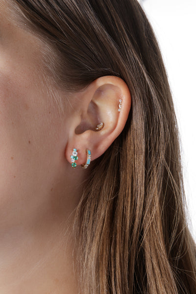 Tri Stone Cocktail Yellow Gold Hoop Earrings