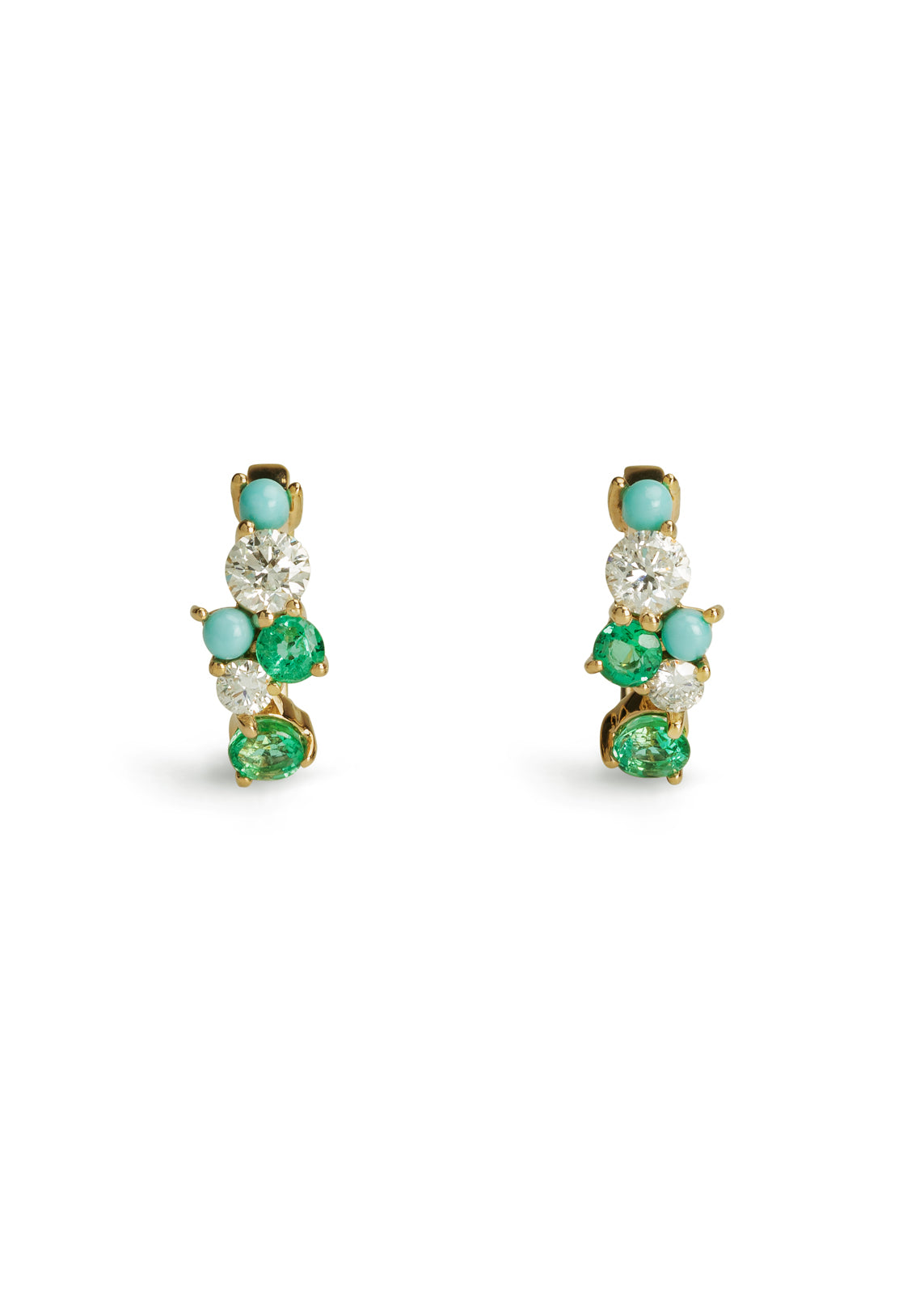 Tri Stone Cocktail Yellow Gold Hoop Earrings