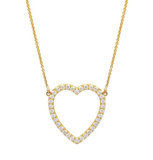 Diamond Large Open Heart Yellow Gold Necklace