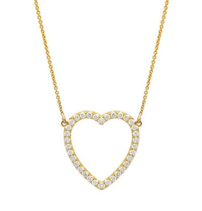 Diamond Large Open Heart Yellow Gold Necklace