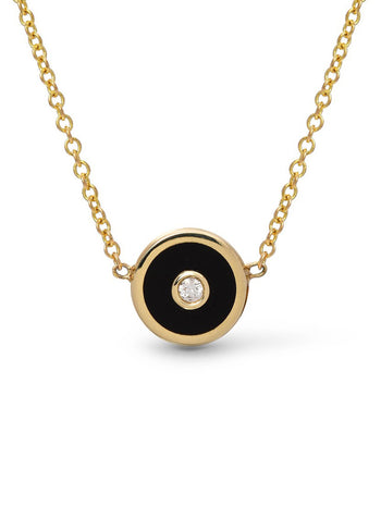 Mini Black Onyx and Diamond Compass Yellow Gold Necklace