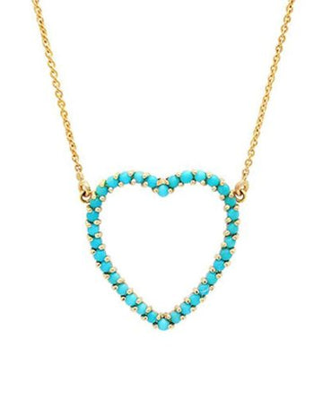 Turquoise Large Open Heart Yellow Gold Necklace